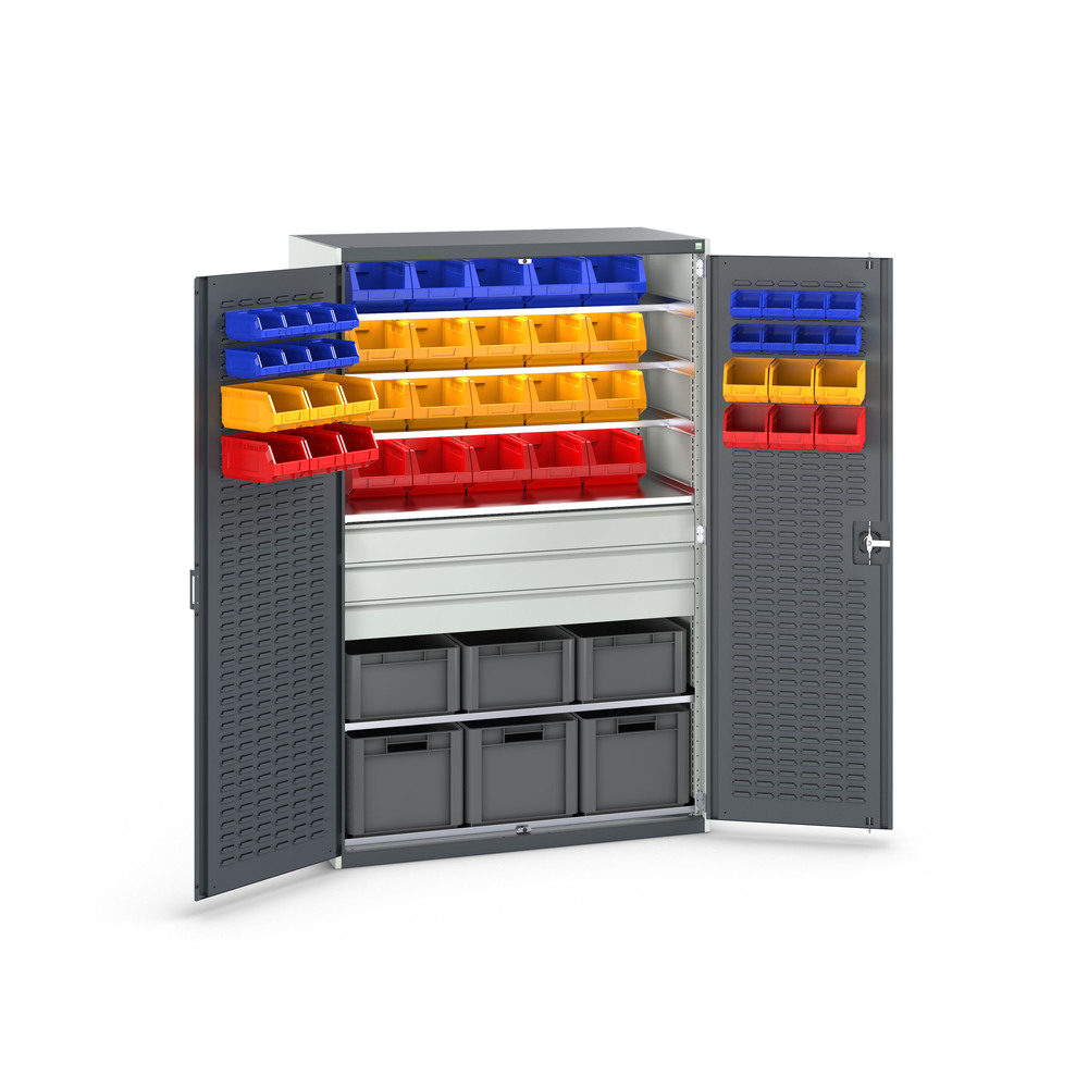 Armoire Cubio SMF-13620-3 à bacs – 48 bacs, 6 Eurobox, 6 tablettes – 1300x650x2000 mm - Image 1