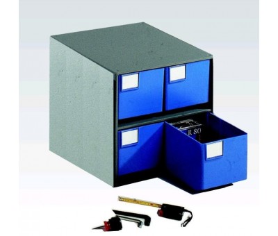 Armoire à bacs de rangement d&rsquo;atelier TRESTON Réf 0440 – 4 tiroirs – structure acier epoxy gris 1
