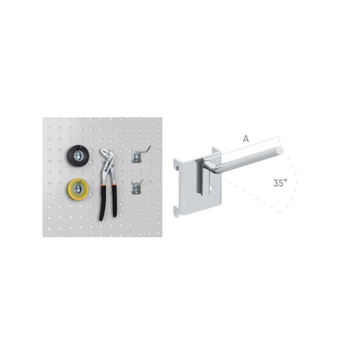 Lot de 10 crochets inclinés 35° pour panneaux perforés muraux – longueur 50 mm 1