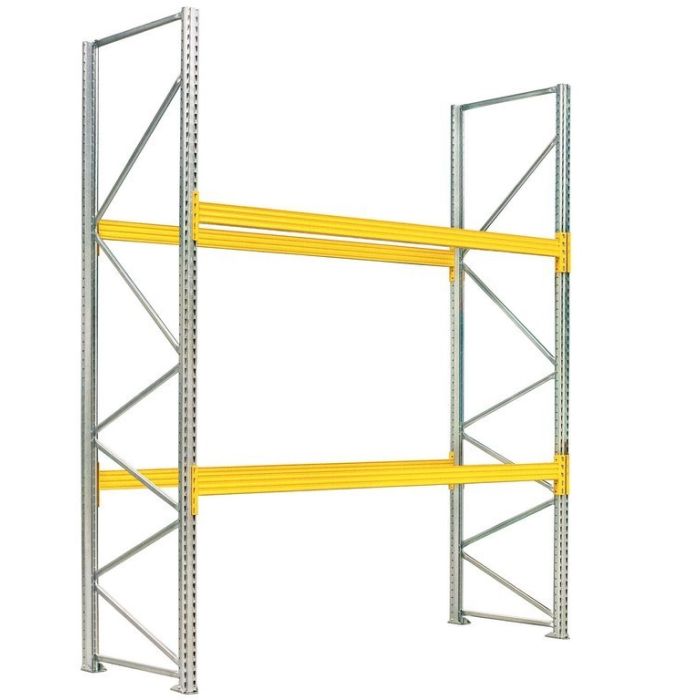 Rack palette Palstar 2 niveaux 3400 kg – L.3600xP.1100xH.3500 mm – Kit départ avec échelles, lisses et ancrages 1