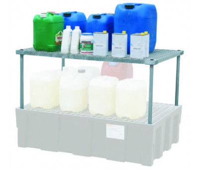 Rayonnage Euro-PE pour bidons et petits contenants – Bac de rétention en polyéthylène avec caillebotis acier galvanisé 3