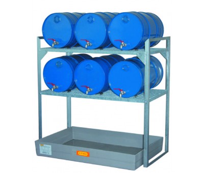Rayonnage mi lourd 360 pour fûts avec bac de rétention 150 litres – Charge 200 kg par niveau 1