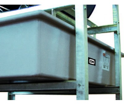 Support de fûts rayonnage lourd 400 – acier galvanisé avec bac de rétention 220 litres – charge 250 kg/niveau 4