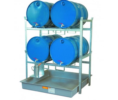 Rayonnage lourd pour fûts série 800 – stockage jusqu&rsquo;à 4 fûts de 220 litres – acier galvanisé – bac de rétention 220 litres 1