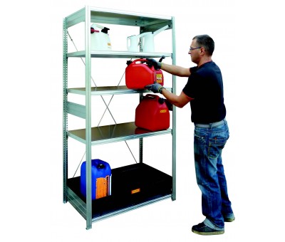 Rayonnage de rétention 10/20 pour petits récipients – 5 niveaux, 200 kg/niveau, avec bacs 30 litres 1