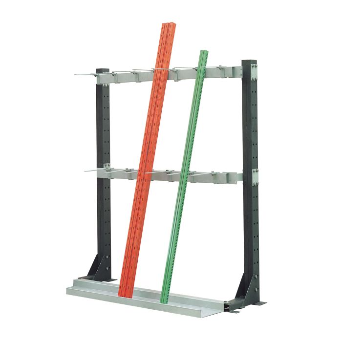 Rayonnage porte barres vertical L.1500 mm – Élément de départ avec 14 crochets coulissants et goulotte 1