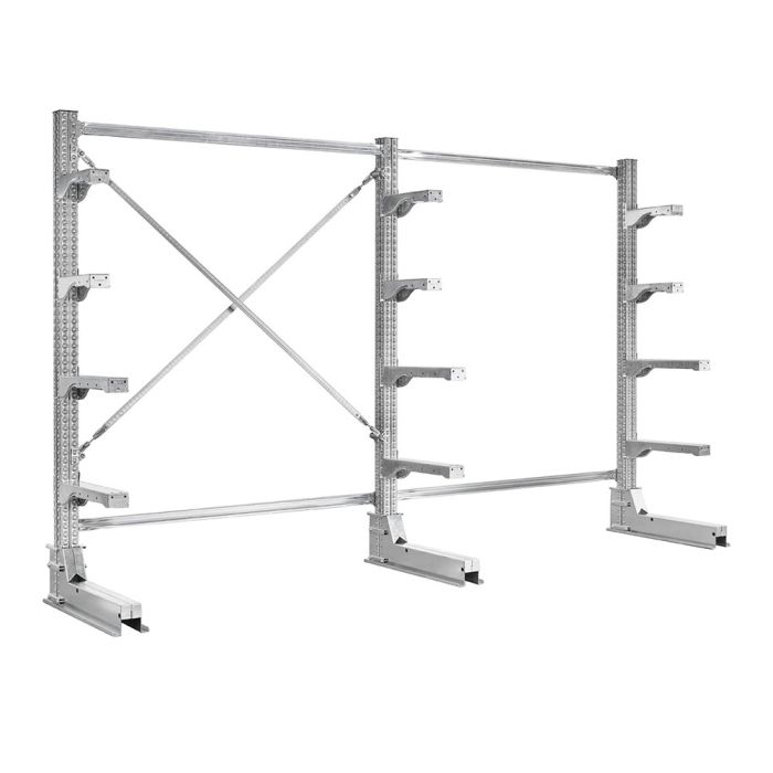 Rayonnage Cantilever léger simple face Longueur 2400 mm CANTISTAR – Bras réglables, charge 70 kg/face 1