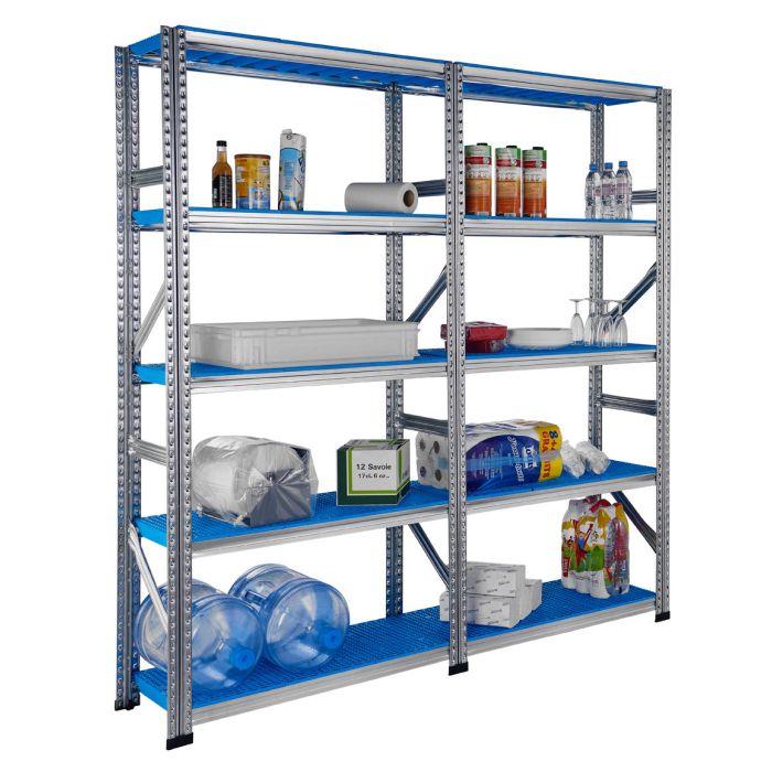 Rayonnage Galvaplast avec 10 tablettes plastiques bleues – L.1880 mm – Charge 130 kg par niveau 1