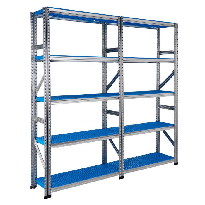 Rayonnage Galvaplast avec 10 tablettes plastiques bleues – L.1880 mm – Charge 130 kg par niveau 3