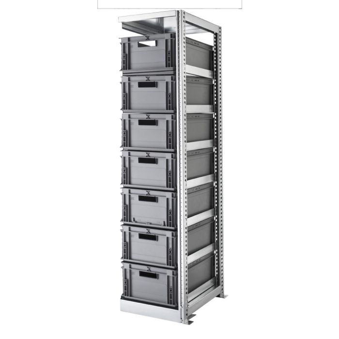 Kit TR suivant H.2010 mm avec caisses 6422B – 7 bacs Europe Athéna 40 litres – Rayonnage 1