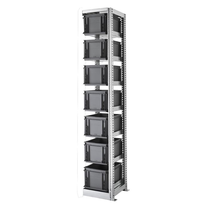 Kit TR suivant H.2010 mm avec caisses 4322A – Rayonnage avec 7 caisses plastiques Athéna 20 litres 1