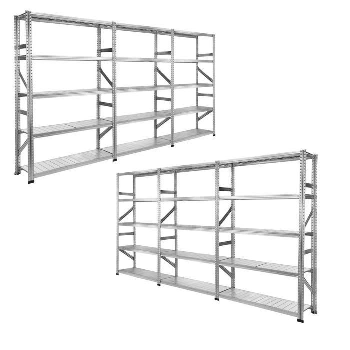 Lot de 2 rayonnages galvanisés Galvastar – L.3600 x P.400 x H.1972 mm – 15 tablettes par rayonnage 1