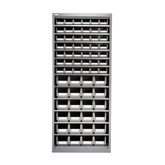Armoire porte-bacs moyenne sans porte avec 66 bacs coloris gris – 42 bacs 1 litre et 24 bacs 3.8 litres – Réf. 8800844 1