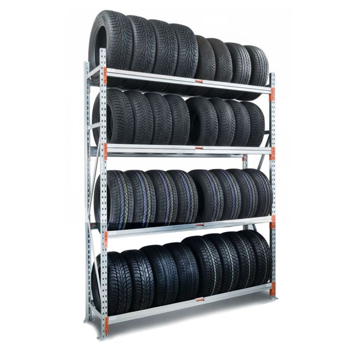 Rayonnage à pneus 4 niveaux GV4 – L.1500 mm – Charge 700 kg par niveau – Profils galvanisés 1
