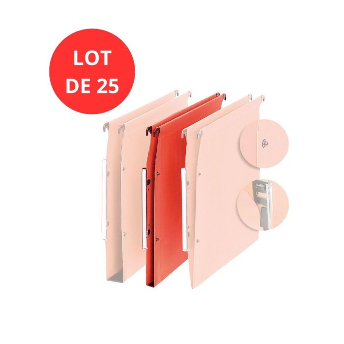 Lot de 25 dossiers suspendus en Kraft – Fond L.15 mm – Coloris Orange 1