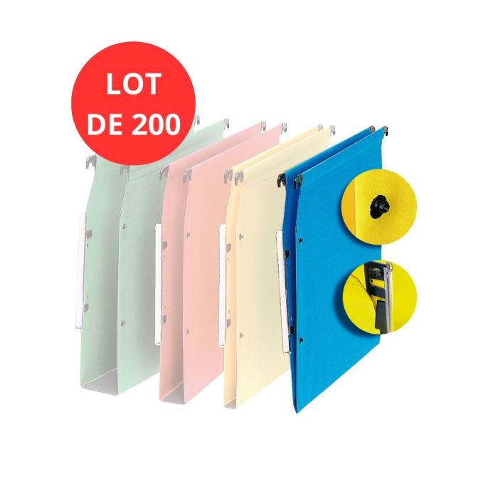 Lot de 200 dossiers suspendus en Kraft coloris Bleu – Fond renforcé 15 mm – Entraxe 330 mm 1