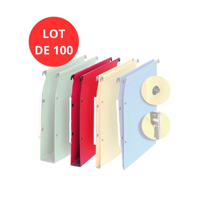 Lot de 100 dossiers suspendus en Kraft coloris Rouge – Fond renforcé 15 mm – Entraxe 330 mm 1