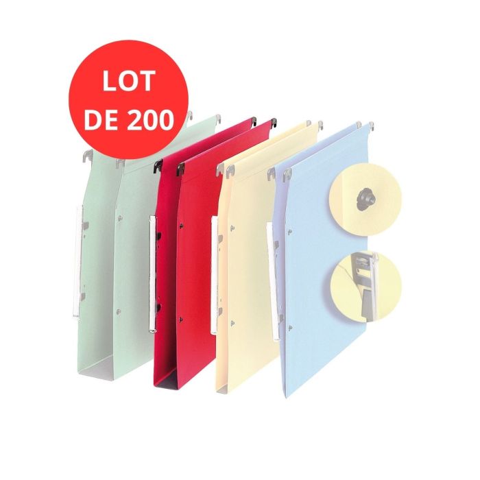 Lot de 200 dossiers suspendus en Kraft rouge – Fond renforcé 30 mm – Entraxe 330 mm 1