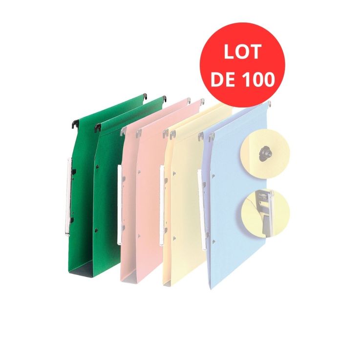 Lot de 100 dossiers suspendus en Kraft – fond renforcé 30 mm, coloris vert, entraxe 330 mm - Image 1