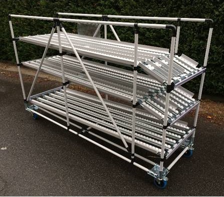 Rack mobile FIFO pour bacs norme europe 600×400 – Rayonnage dynamique avec étage retour bacs vides 1
