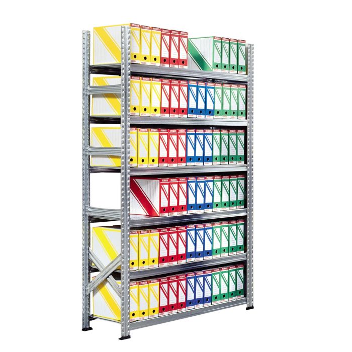 Kit GALV&rsquo;ARCHIVES – Rayonnage métallique galvanisé 6 niveaux – 1200 x 400/700 mm – Charge 200 kg/tablette 1