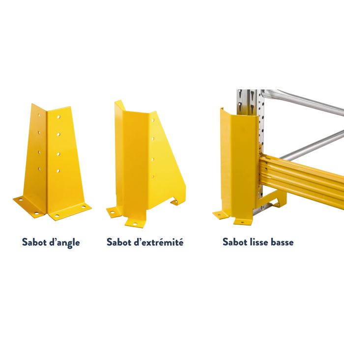 Sabot de protection monobloc pour Rayonnage PALSTAR – Épaisseur 4 mm, finition peinture époxy jaune RAL 1021 1