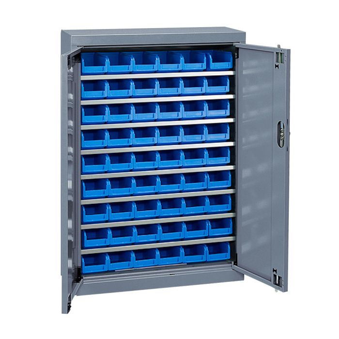 Armoire à bac 1000 A – avec portes battantes à clé et bacs plastiques – L. 700 x P. 270 x H. 1000 1