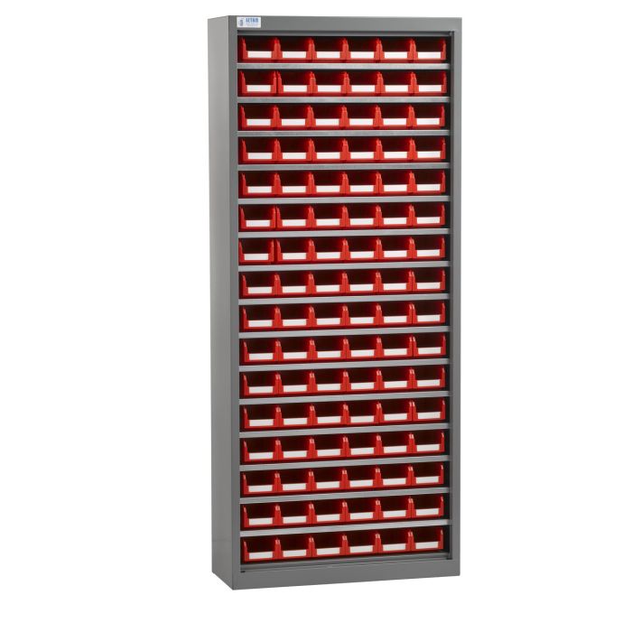 Armoire à bac 1655 A – avec ou sans portes, 96 bacs plastiques 1 litre, 700 x 270 x 1655 mm 1