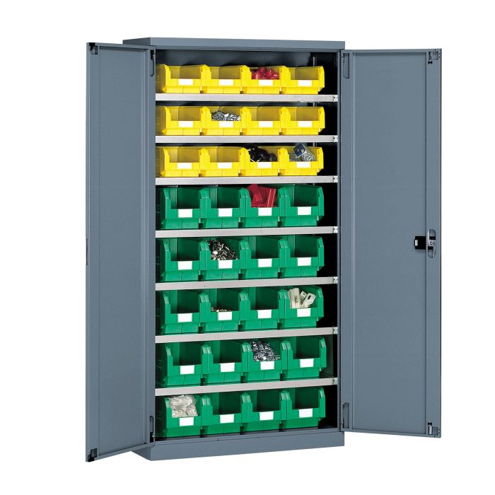 Armoire à bac 2000 B – Armoire métallique avec portes battantes et serrure à clé – 32 bacs plastique 1