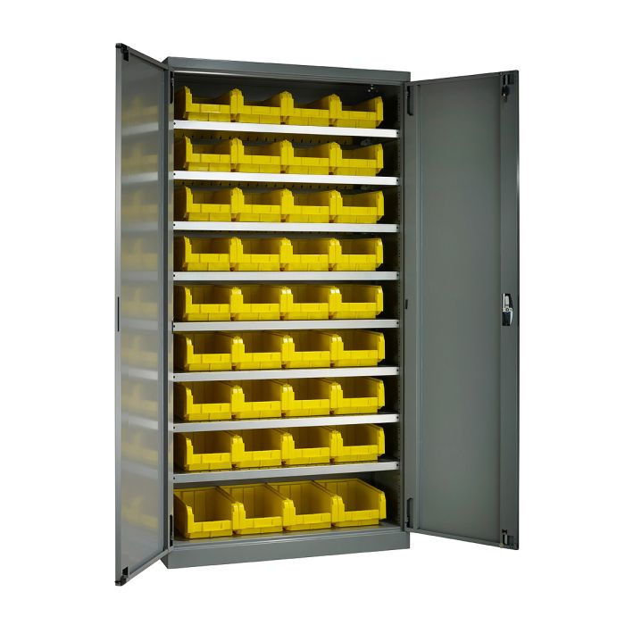 Armoire à bac 2000 E – Armoire métallique avec portes battantes et serrure à clé – 36 bacs plastique de 9,4 litres 1