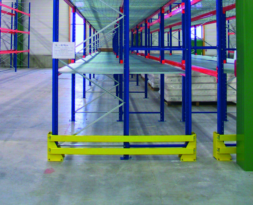 Protection latérale tube pour rack – Hauteur 400 mm, tube section 80 x 40 mm, épaisseur tôle 4 mm, finition époxy jaune RAL 1018 2
