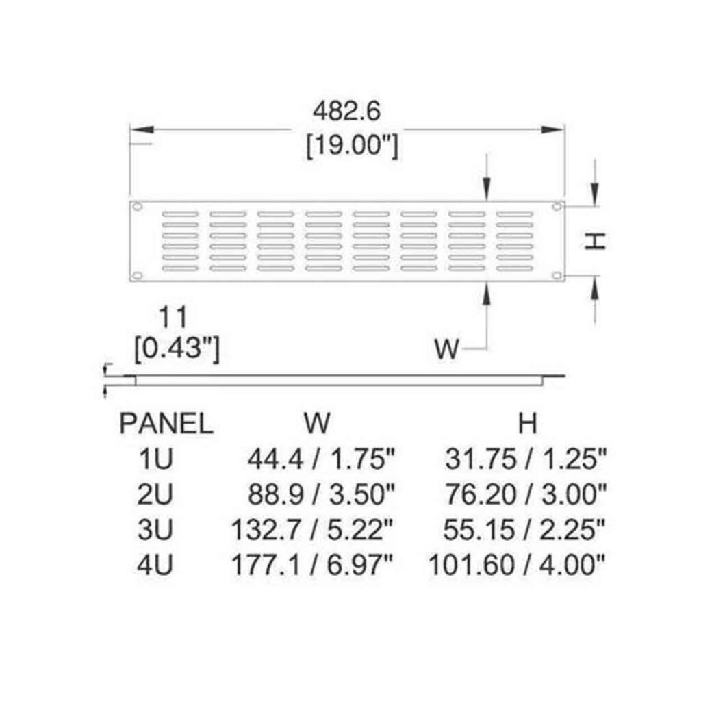 Panneau en acier rackable 1U avec des fentes – Penn Elcom – noir – 0,28 kg - Image 3