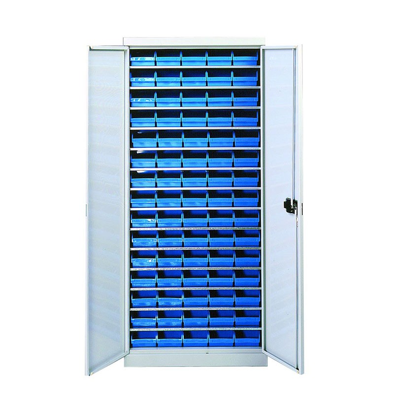 Armoire à bacs plastique 75 bacs – Armoire métallique avec 14 tablettes ajustables et bacs de 1L 1