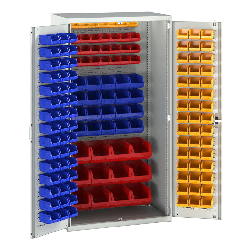 Armoire lourde CUBIO équipée de bacs – Hauteur 2000 mm, Largeur 1050 mm, Profondeur 650 mm – 150 ou 81 bacs avec panneau à encoches 2