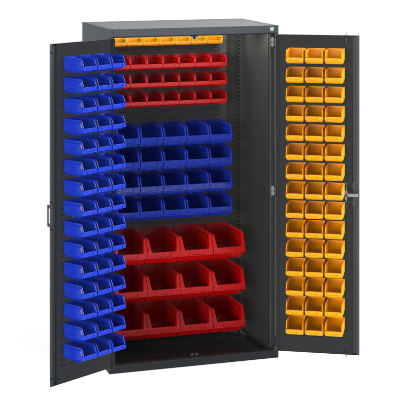 Armoire lourde CUBIO équipée de bacs – Hauteur 2000 mm, Largeur 1050 mm, Profondeur 650 mm – 150 ou 81 bacs avec panneau à encoches 4