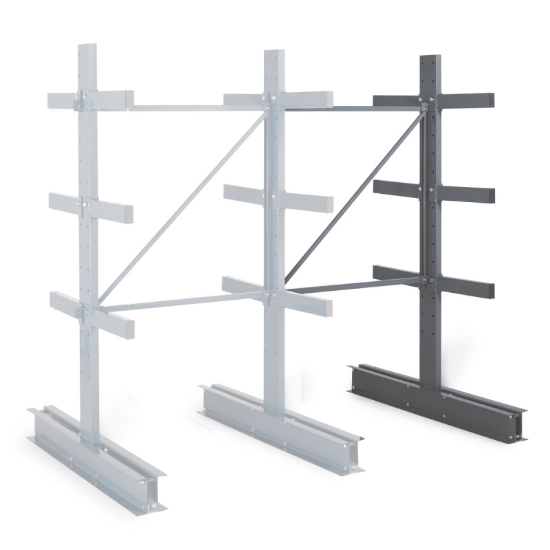 Cantilever léger double face – Rayonnage pour charges longues, hauteur 2000 mm, 3 niveaux, réglable 100 mm, finition RAL 7024 3