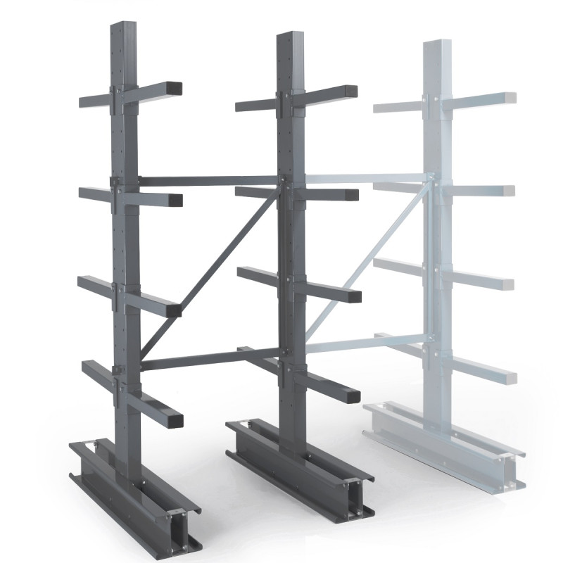 Cantilever mi-lourd double face – Rayonnage pour stockage de charges longues – Hauteur 2500 mm – 4 niveaux – Charge max. 500 kg/bras 2
