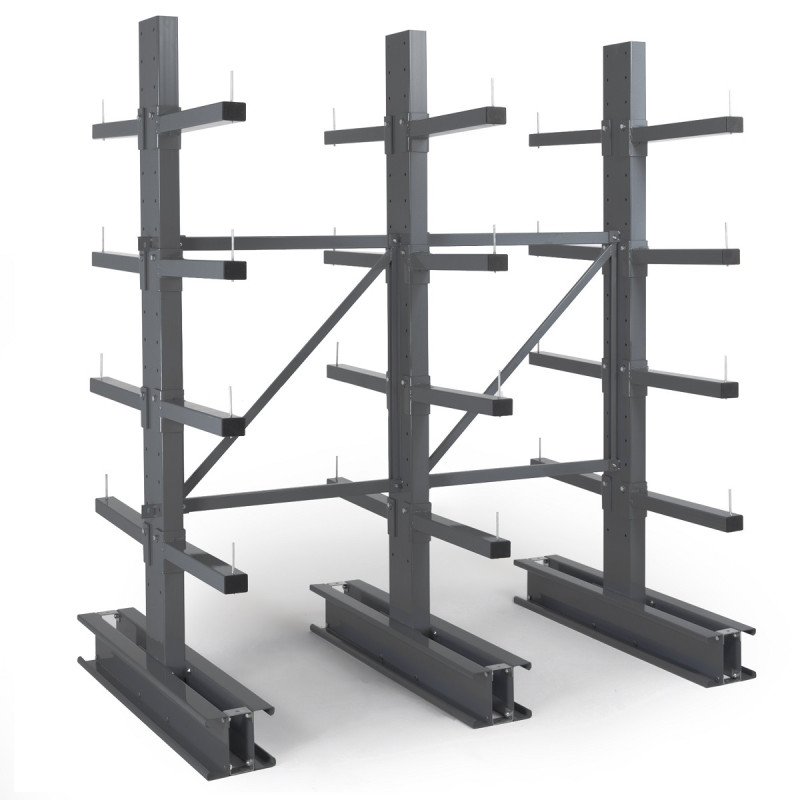Cantilever mi-lourd double face – Rayonnage pour stockage de charges longues – Hauteur 2500 mm – 4 niveaux – Charge max. 500 kg/bras 4