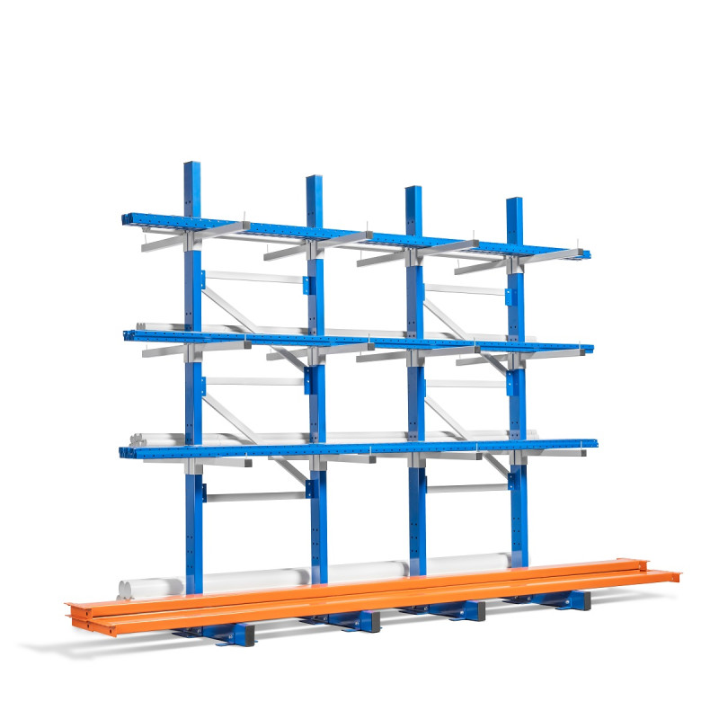 Cantilever mi-lourd First – Rayonnage simple ou double face – Hauteur 2400 mm – Bras 400/500/600 mm – 4 niveaux 2