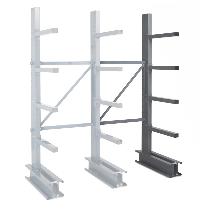 Cantilever mi-lourd simple face – Rayonnage pour stockage de charges longues – 4 niveaux, 500 kg/bras, 2500 mm 3