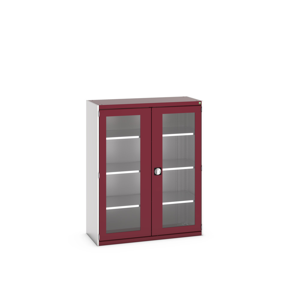 Armoire Cubio SMFS-13516-1 avec portes transparentes et 3 tablettes – 1300x525x1600 mm – RAL 7035 / RAL 3004 2