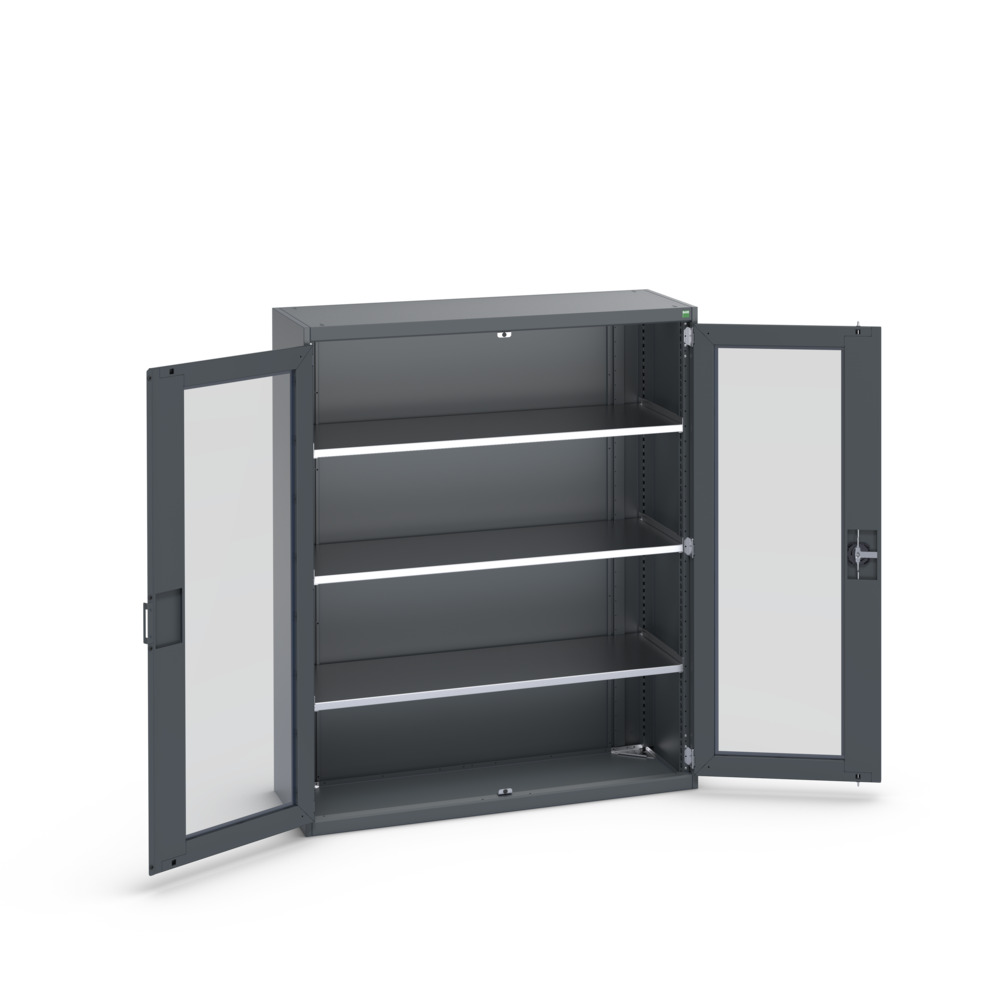 Armoire Cubio SMFS-13516-1 avec portes transparentes et 3 tablettes – 1300x525x1600 mm – RAL 7016 2