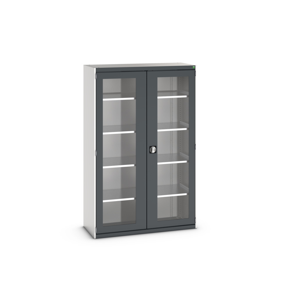 Cubio armoire SMFS-13520-1 avec portes transparentes et 4 tablettes – 1300x525x2000 mm – RAL 7035/7016 2