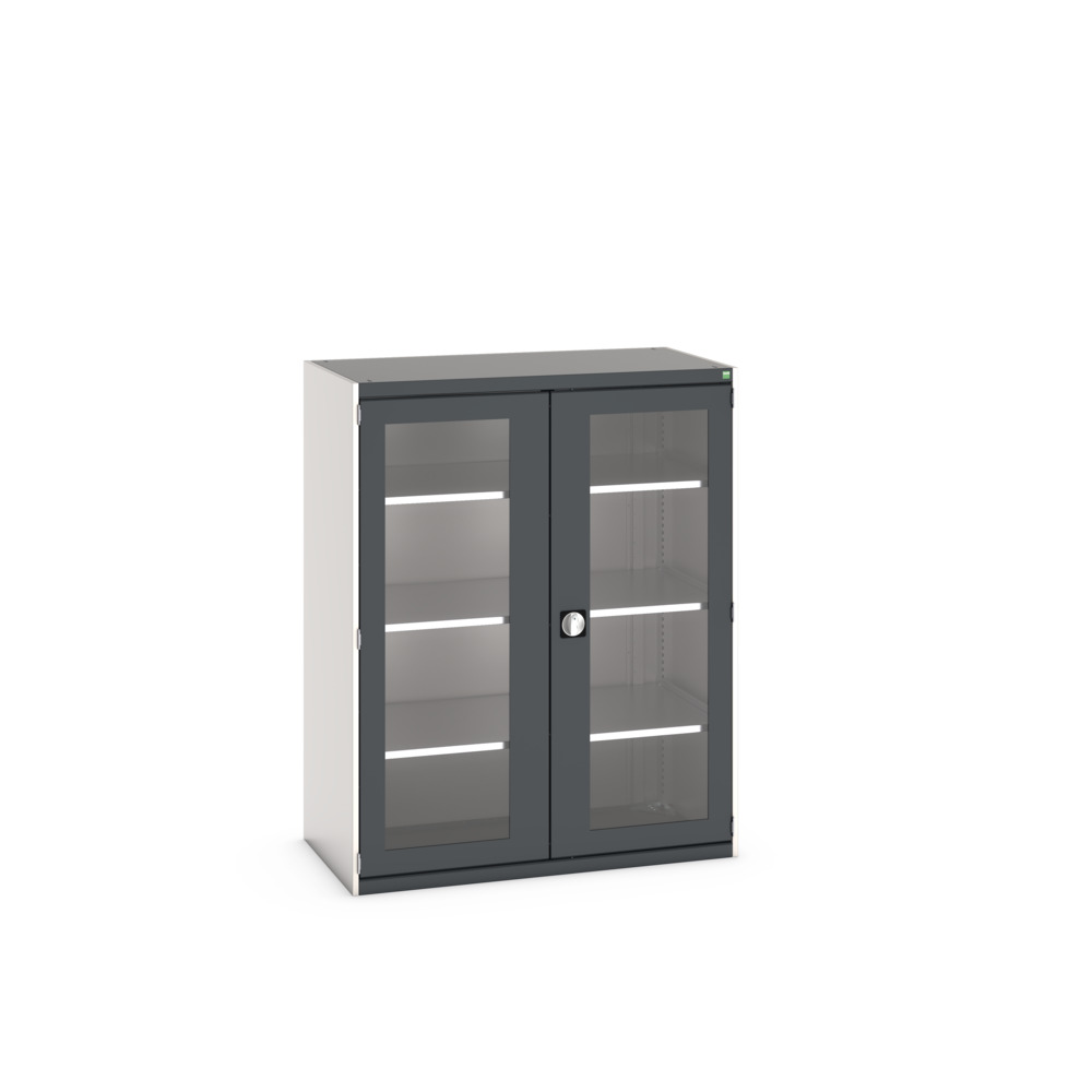Armoire Cubio SMFS-13616-1 avec portes transparentes et 3 tablettes – 1300x650x1600 mm – RAL 7035/7016 2