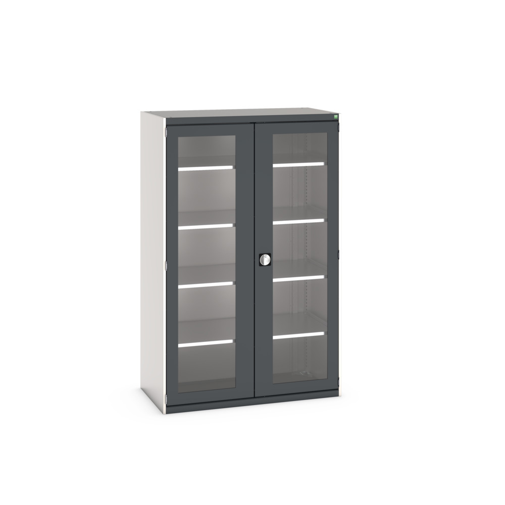 Cubio armoire SMFS-13620-1 avec portes transparentes et 4 tablettes – 1300x650x2000 mm – RAL 7035/7016 2