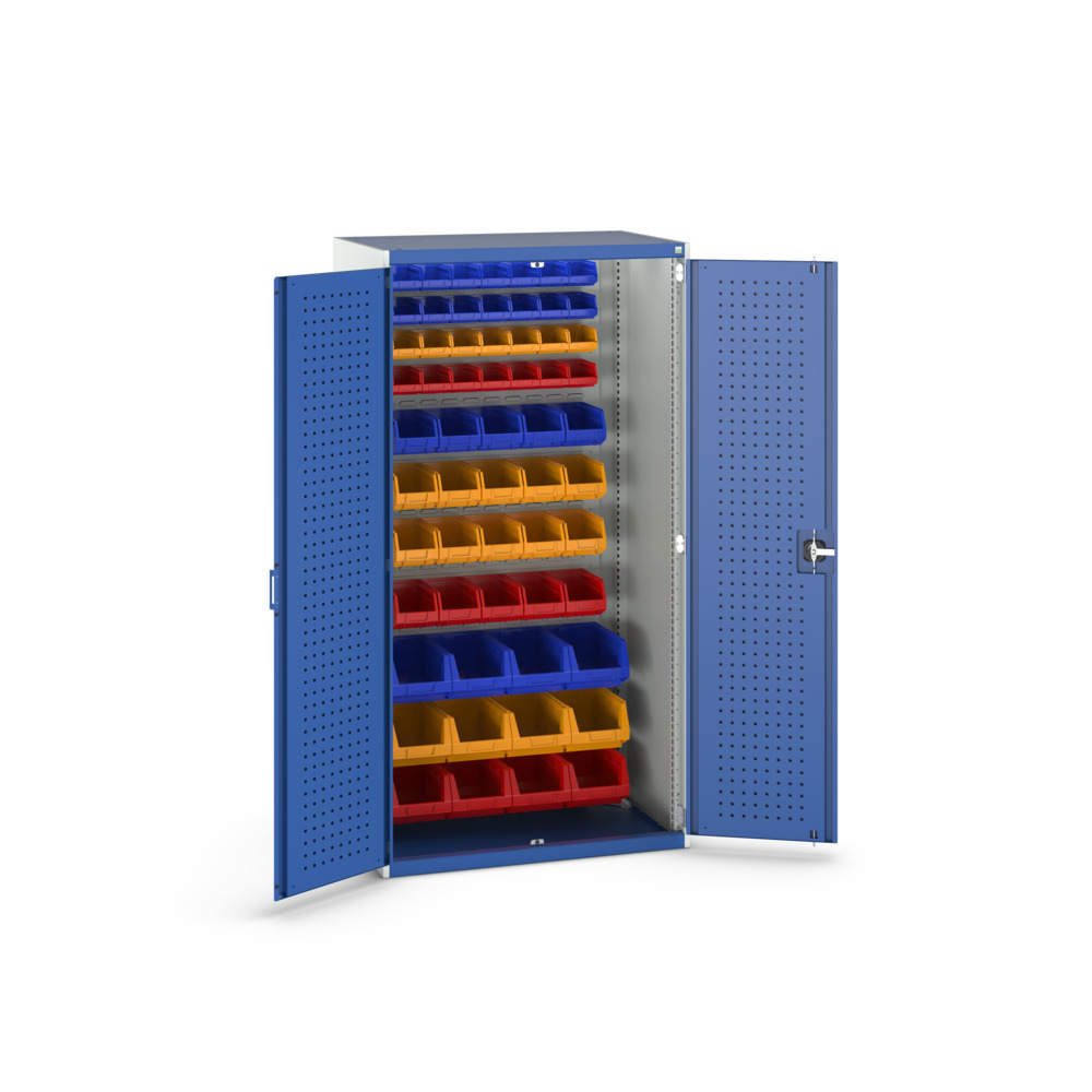 Armoire Cubio SMF-10620-1.18 avec portes perfo et 60 bacs – 1050x650x2000 mm – RAL 7035/5010 - Image 2