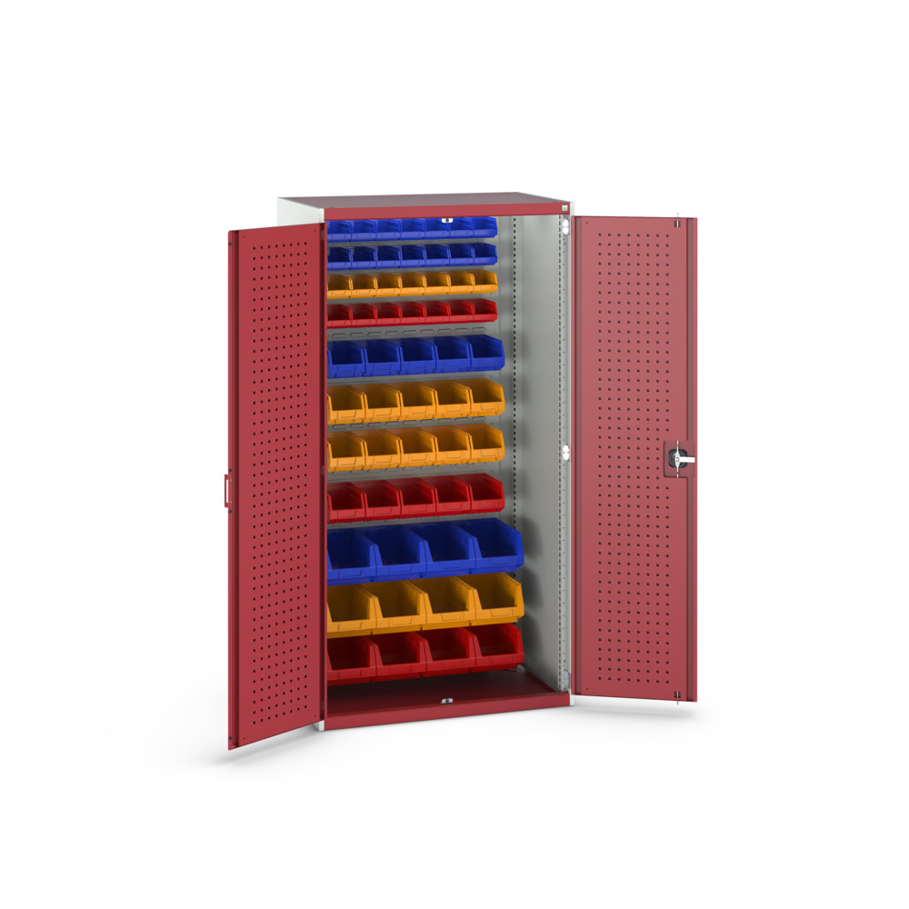 Armoire Cubio SMF-10620-1.18 avec portes perfo et 60 bacs – 1050x650x2000 mm – RAL 7035/3004 2