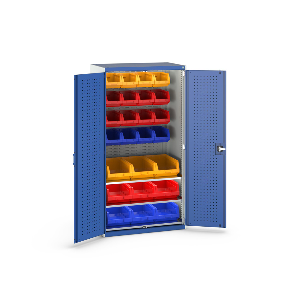 Armoire Cubio SMF-10620-1.19 – Armoire à bacs avec portes perforées, 25 bacs, 3 tablettes – 1050x650x2000 mm - Image 2