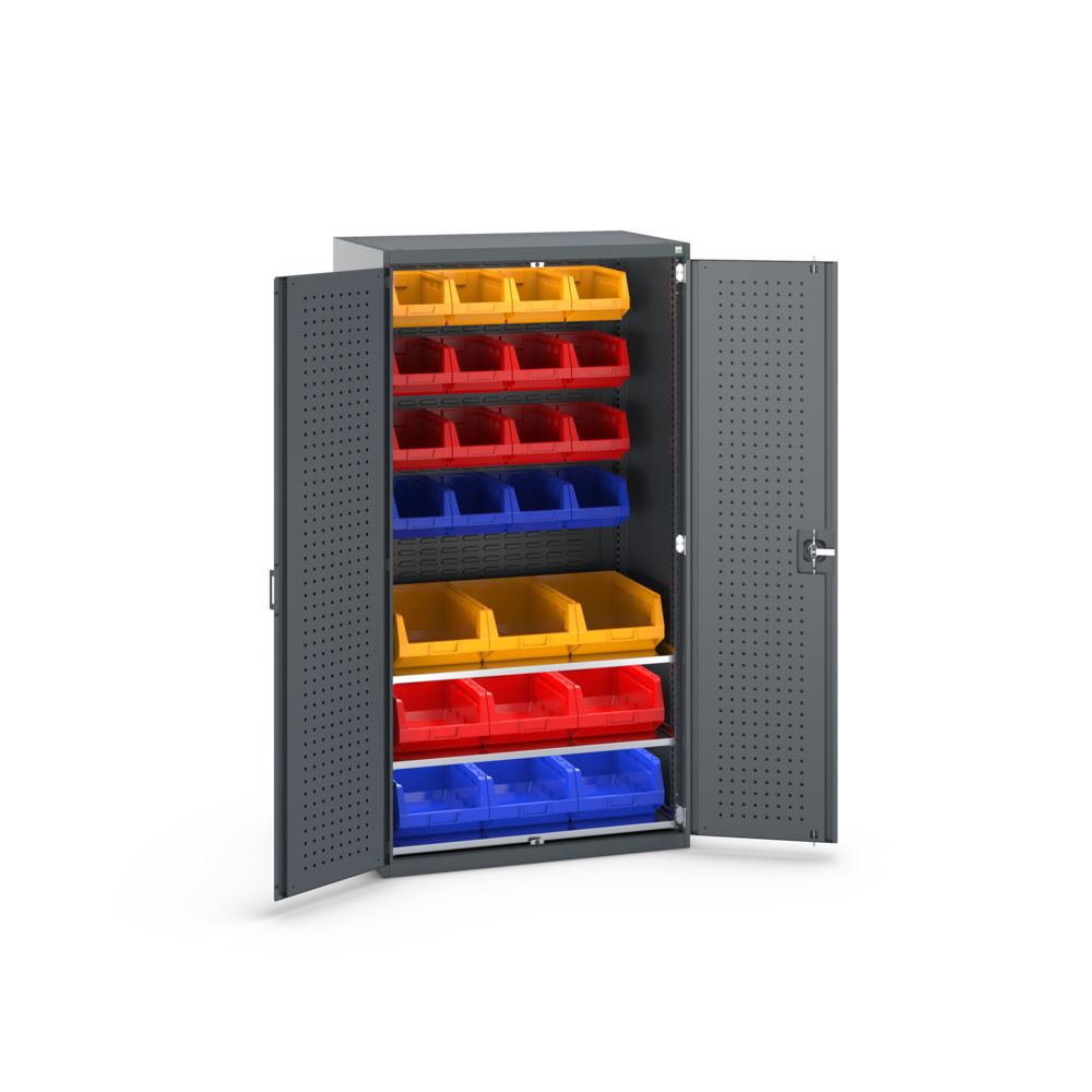Armoire Cubio SMF-10620-1.19 – Armoire à bacs en acier, 25 bacs, 3 tablettes, 1050x650x2000 mm 2
