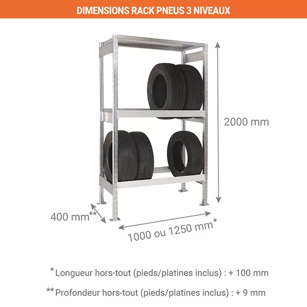 Petit rack à pneus 3 niveaux – Hauteur 2000 mm – Profondeur 400 mm – Pour ateliers et garages 3